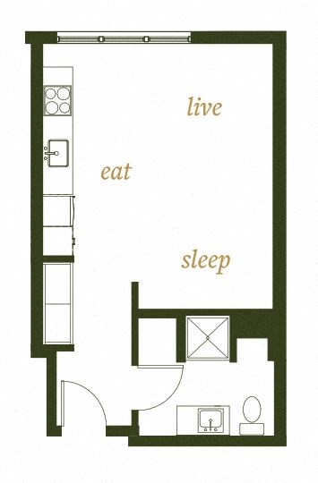 230 Ash Apartments Studio B3 Floor Plan